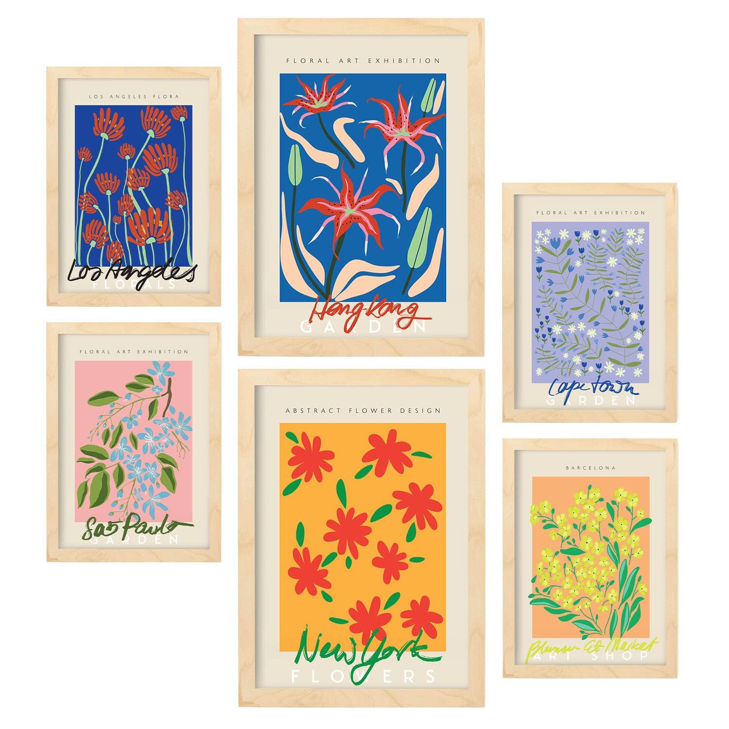POSTER Set Mit 6 Blumengalerie Sammlung A3 & A4 Rahmen Aus Hellem Holz - Beige, Papier (29/3cm) - Nacnic