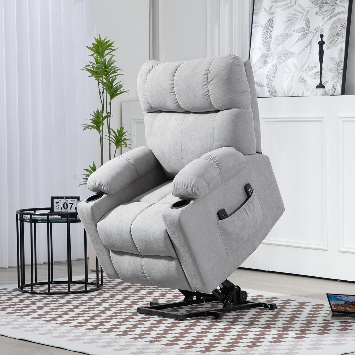 FERNSEHSESSEL mit Aufstehhilfe, Hellgrau - Hellgrau/Schwarz, Textil/Metall (95/109/91cm) - HOMCOM