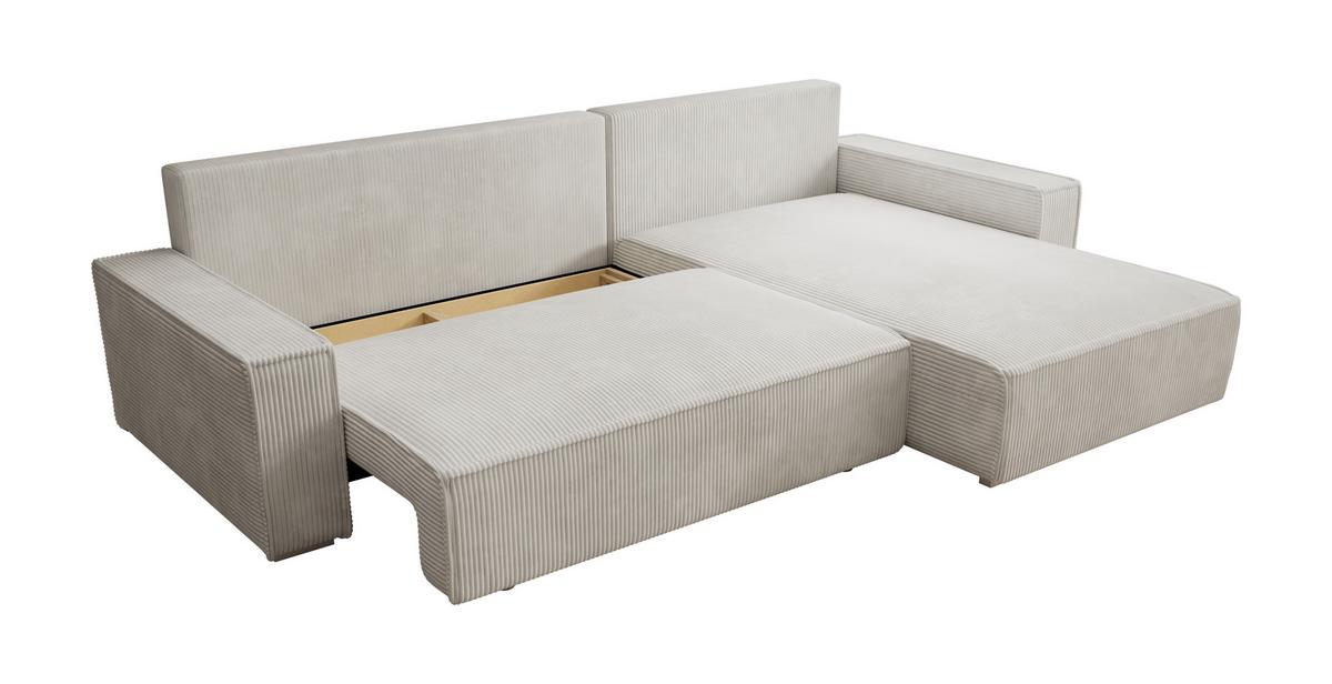 ECKSOFA Alice mit Bettkasten und Schlaffunktion, Cordstoff in L-Form - Creme, Textil (289/184cm)
