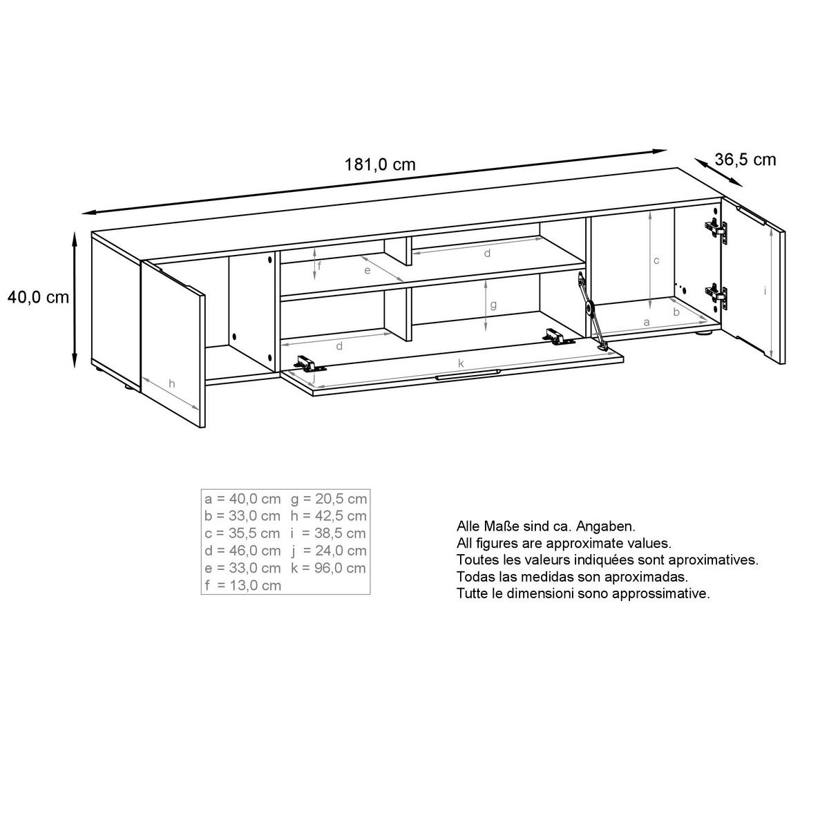 LOWBOARD Mogan Fronten in Avola-Anthrazit - Anthrazit, Holzwerkstoff (181/39/35cm) - Vladon