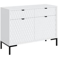 KOMMODE Montreal mit 2 Türen und 2 Schubladen, dekorative 3D-Fronten, 100 cm, Weiß - Schwarz/Weiß, Holzwerkstoff/Metall (101/85/40cm) - Beautysofa