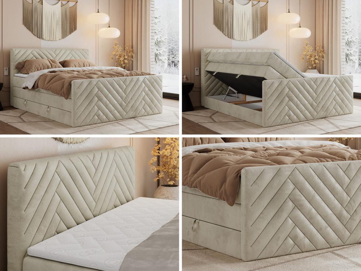 BOXSPRINGBETT PARIS KING DUO - 120/200 - Beige Velvet - H3 - Beige, Holz/Textil (120/200cm) - MKS