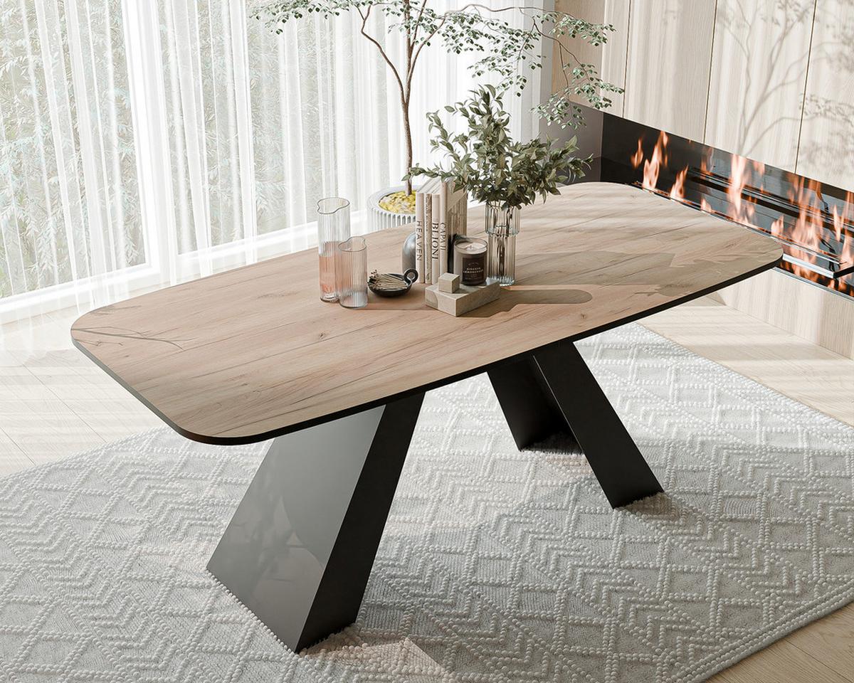 AUSZIEHTISCH ZENITH 180/90/76 cm mit Metallgestell, Schwarz / Eiche - Eiche Wotan/Schwarz, Holzwerkstoff/Metall (90/180/76cm) - Idohome