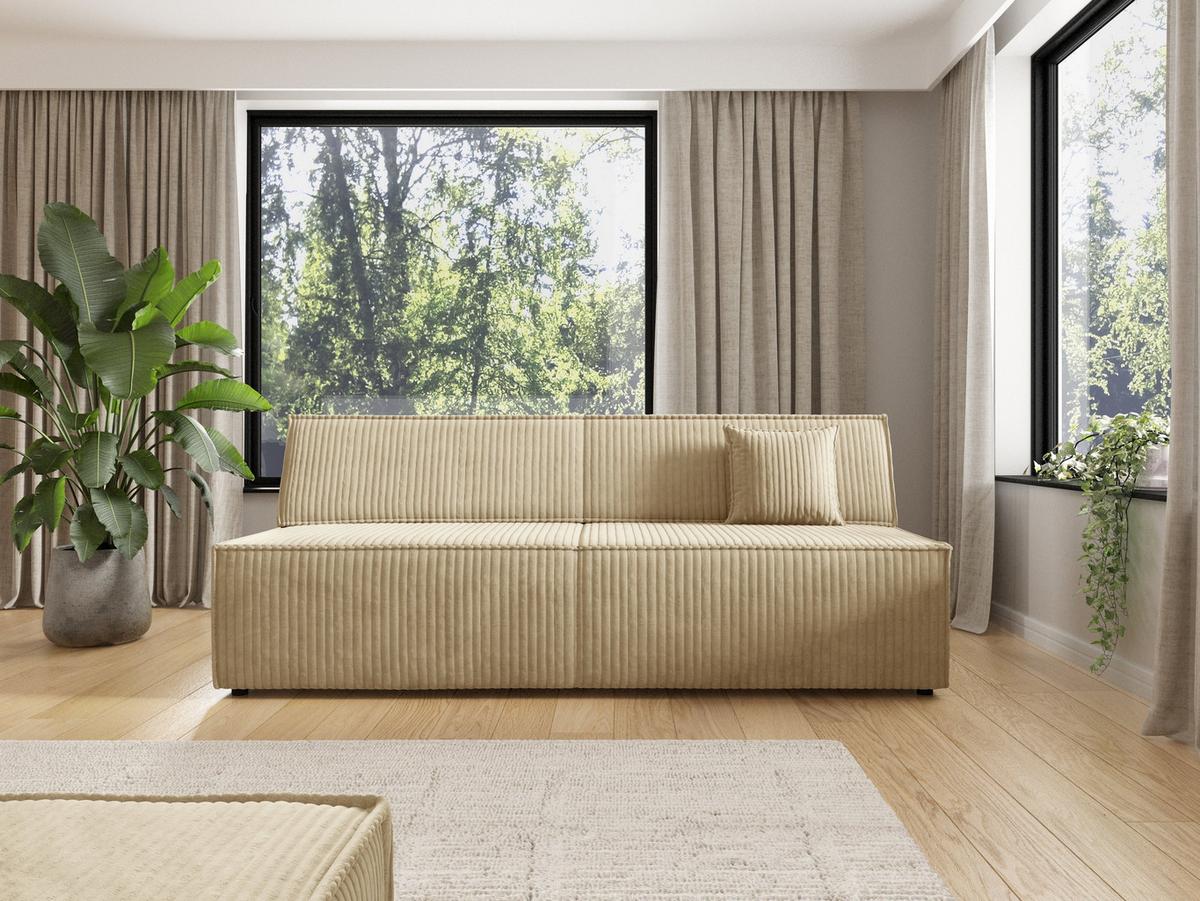 BETTSOFA TESSO Beige Kordstoff mit Schlaffunktion - Beige, Holz (202/74/94cm) - MASSENO