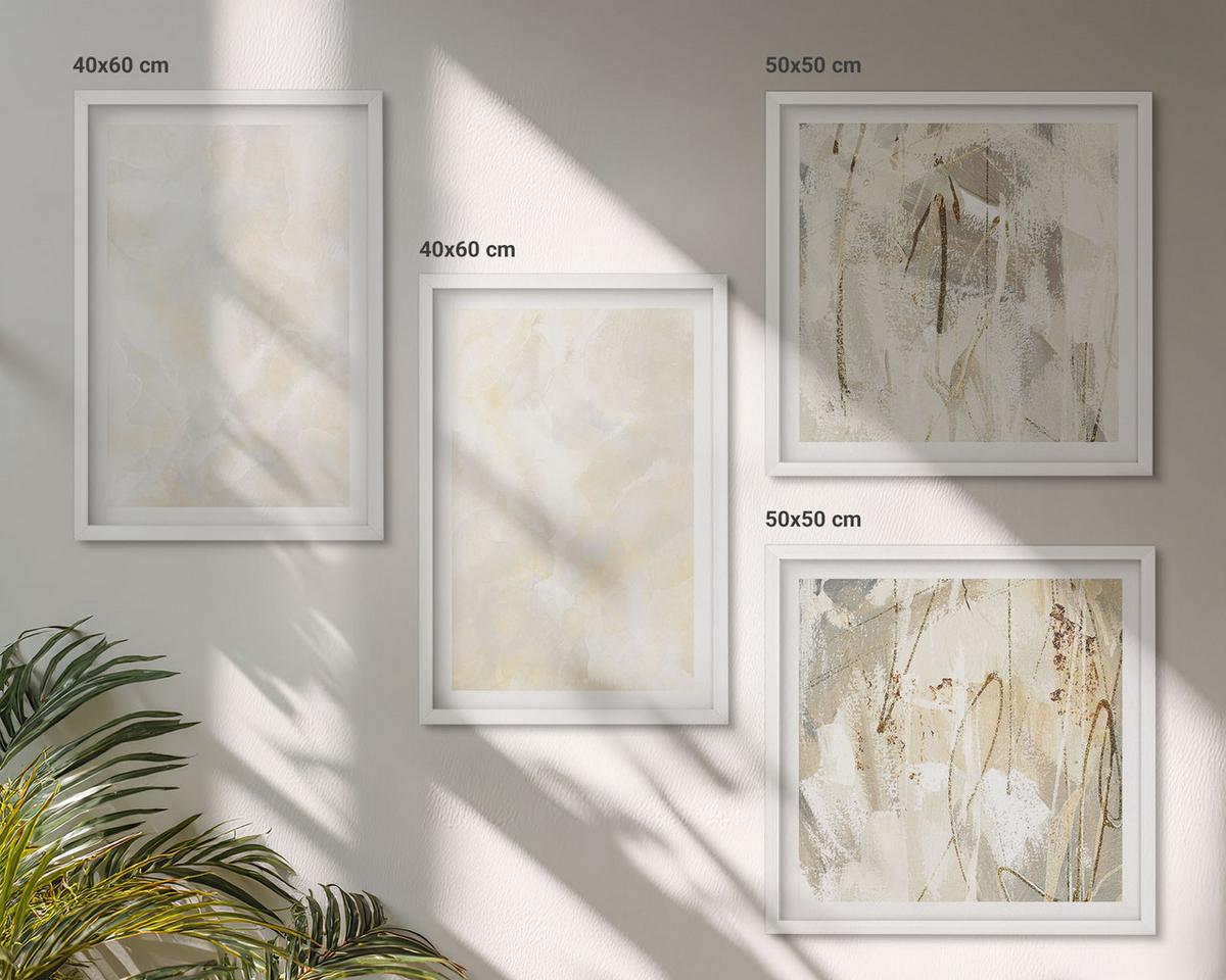 BILDER SET 4er Set - 50x50 cm & 40x60 cm Weißer Rahmen - Helles Strukturfarbendesign - Weiß, Kunststoff (50/50cm) - TULUP