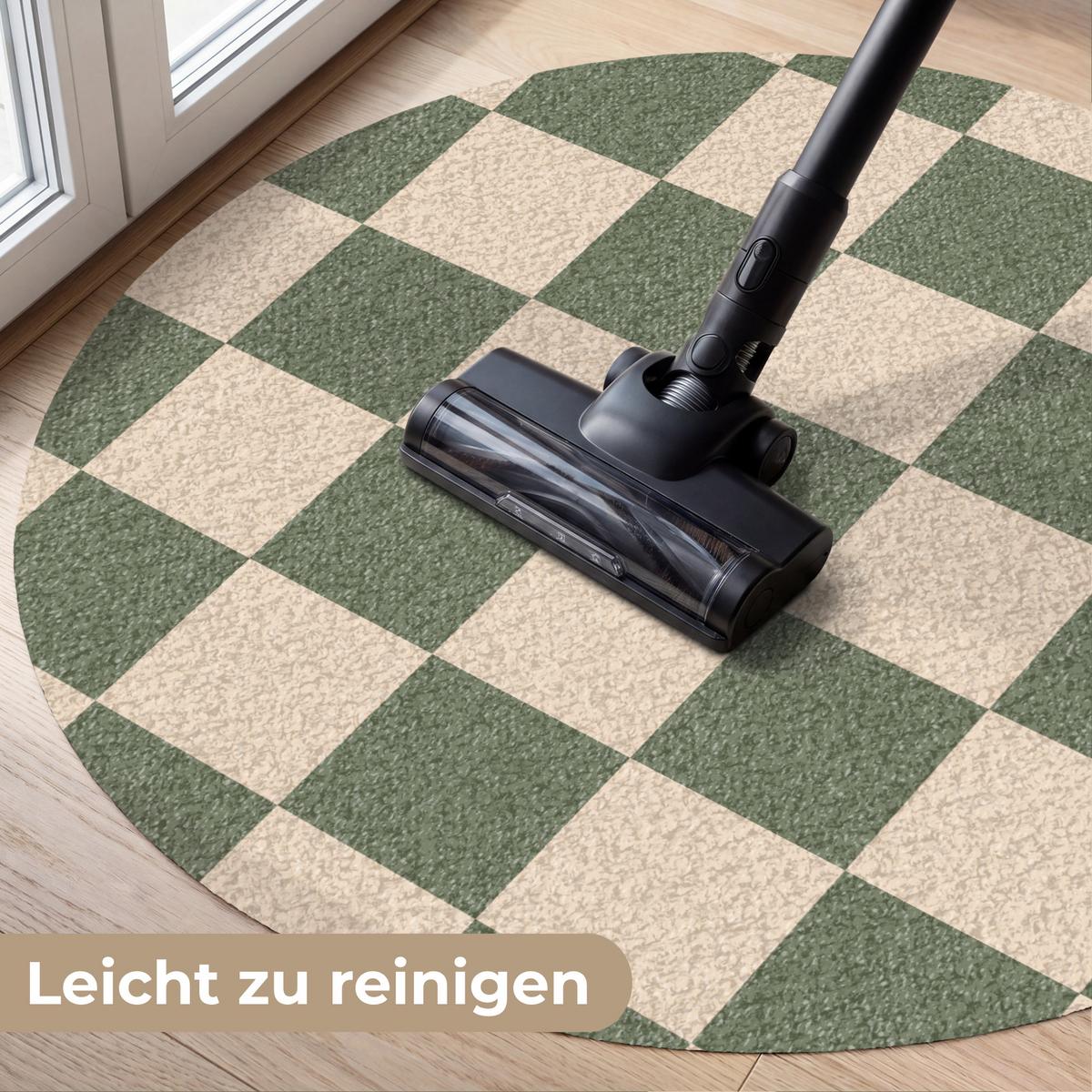 FUSSMATTE Schachbrettmuster - Grün - Beige - Blöcke Flurteppich 90x90 cm - Olivgrün, Kunststoff (90/0.4cm) - MuchoWow