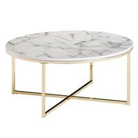 COUCHTISCH mit Marmor-Optik und Hochglanz-Finish, rund, Weiß 80x80x35 cm - Goldfarben/Weiß, Holz/Metall (80/80/35cm) - KADIMA DESIGN