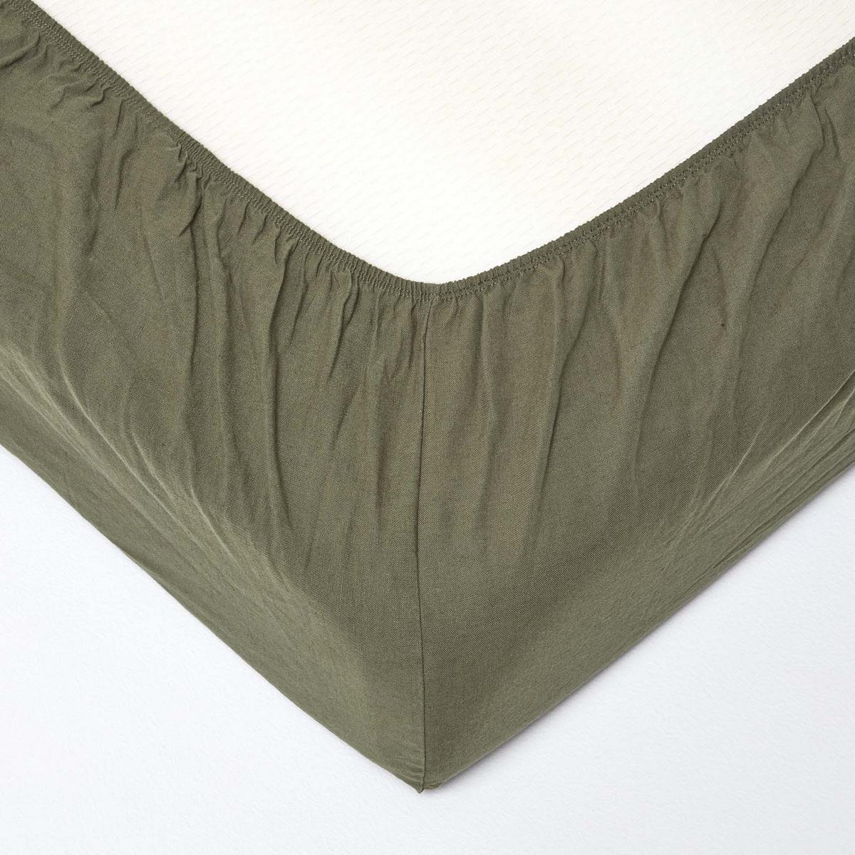 LEINEN-SPANNBETTLAKEN extra hoch, 60% Leinen & 40% Baumwolle - Olivgrün, Textil (90/190cm) - Homescapes