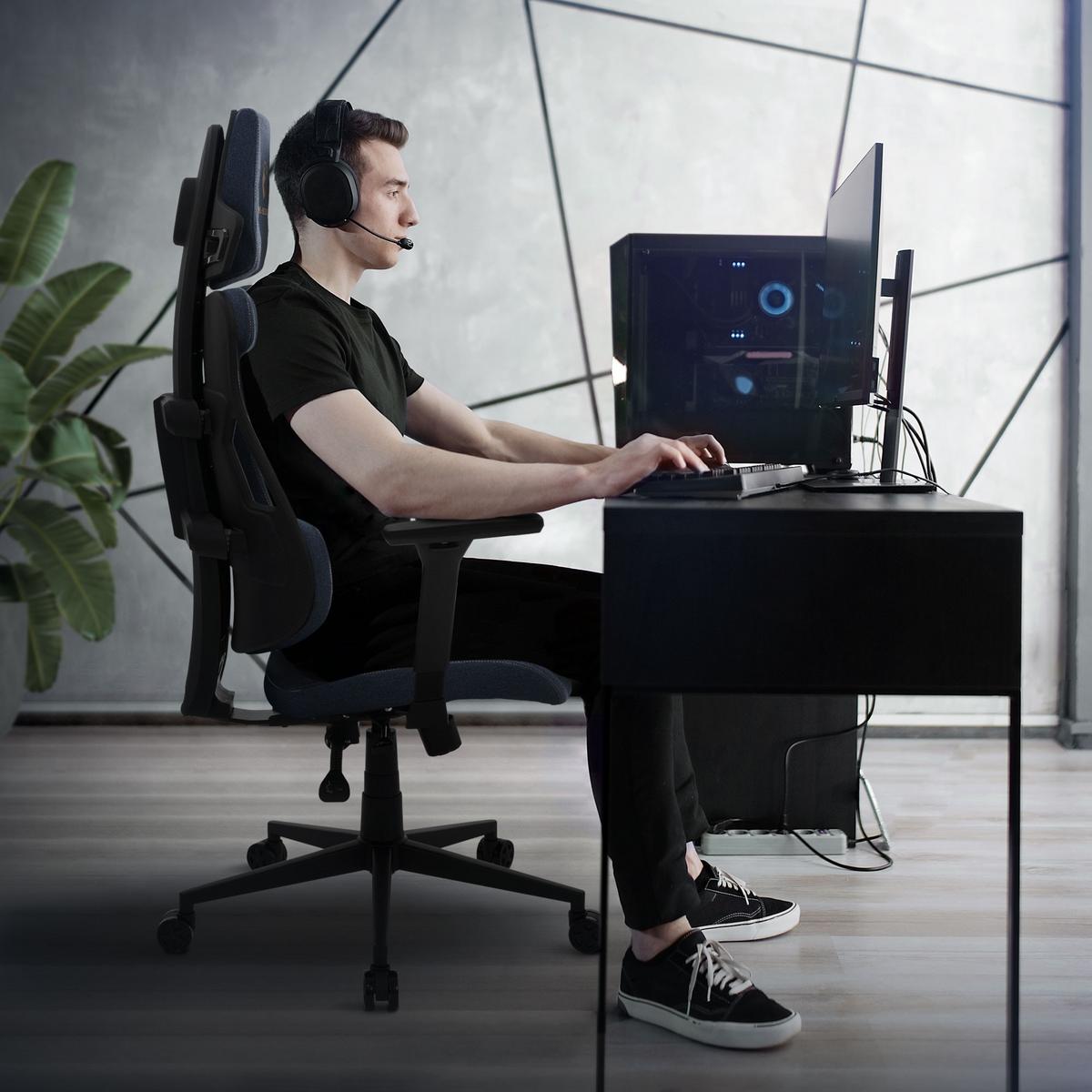 GAMINGSTUHL mit Stoffbezug in Blau Individuell Einstellbar - Blau/Schwarz, Kunststoff/Textil (69/142/68cm) - ML-DESIGN
