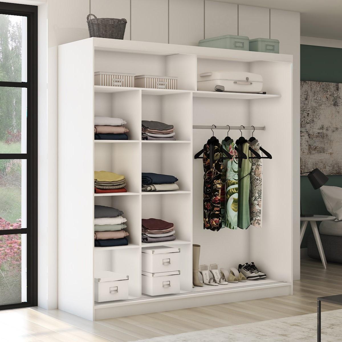 SCHWEBETÜRENSCHRANK LUCENZA 200/216/61 cm 2-türig mit Spiegel Grau - Grau, Holzwerkstoff (200/216/61cm) - MASSENO