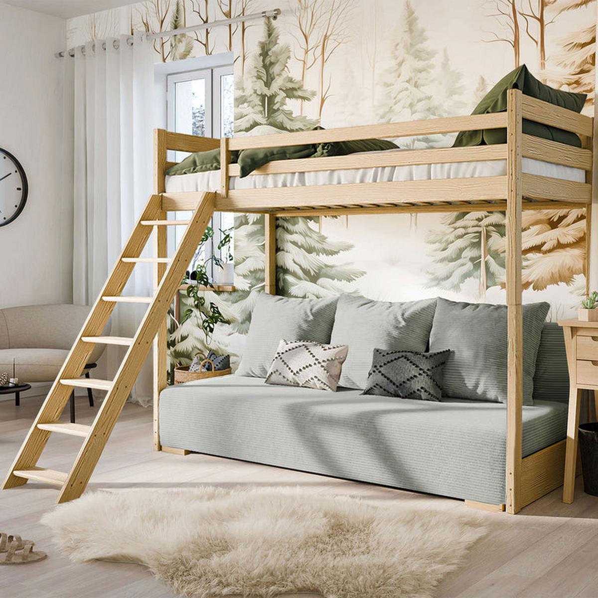BETT 90/200 Orlane Holz und Grau - Grau, Holz (90/200cm) - Petits-meubles