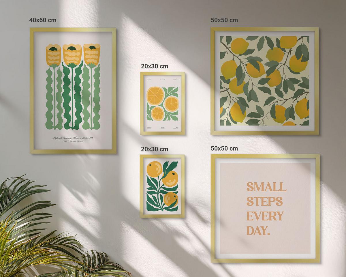 BILDER SET 5er Set - 50x50 cm & 20x30 cm & 40x60 cm Goldrahmen - Pflanzenmuster mit Blumen - Goldfarben, Kunststoff (40/60cm) - TULUP