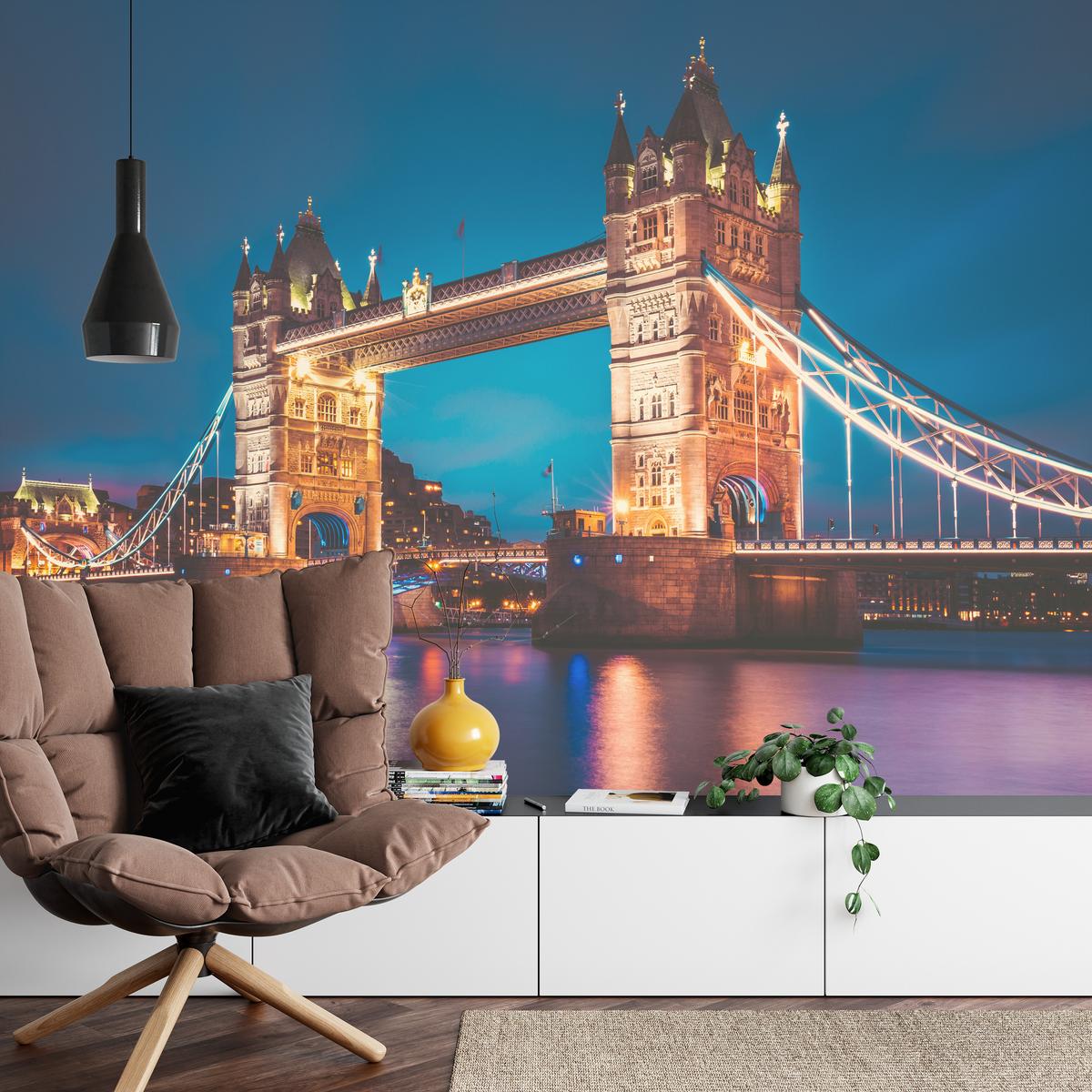 FOTOTAPETE für Wohnzimmer Tower Bridge London Thames Panorama 400x280 - Gelb/Rot, Papier (400/280cm) - Muralo