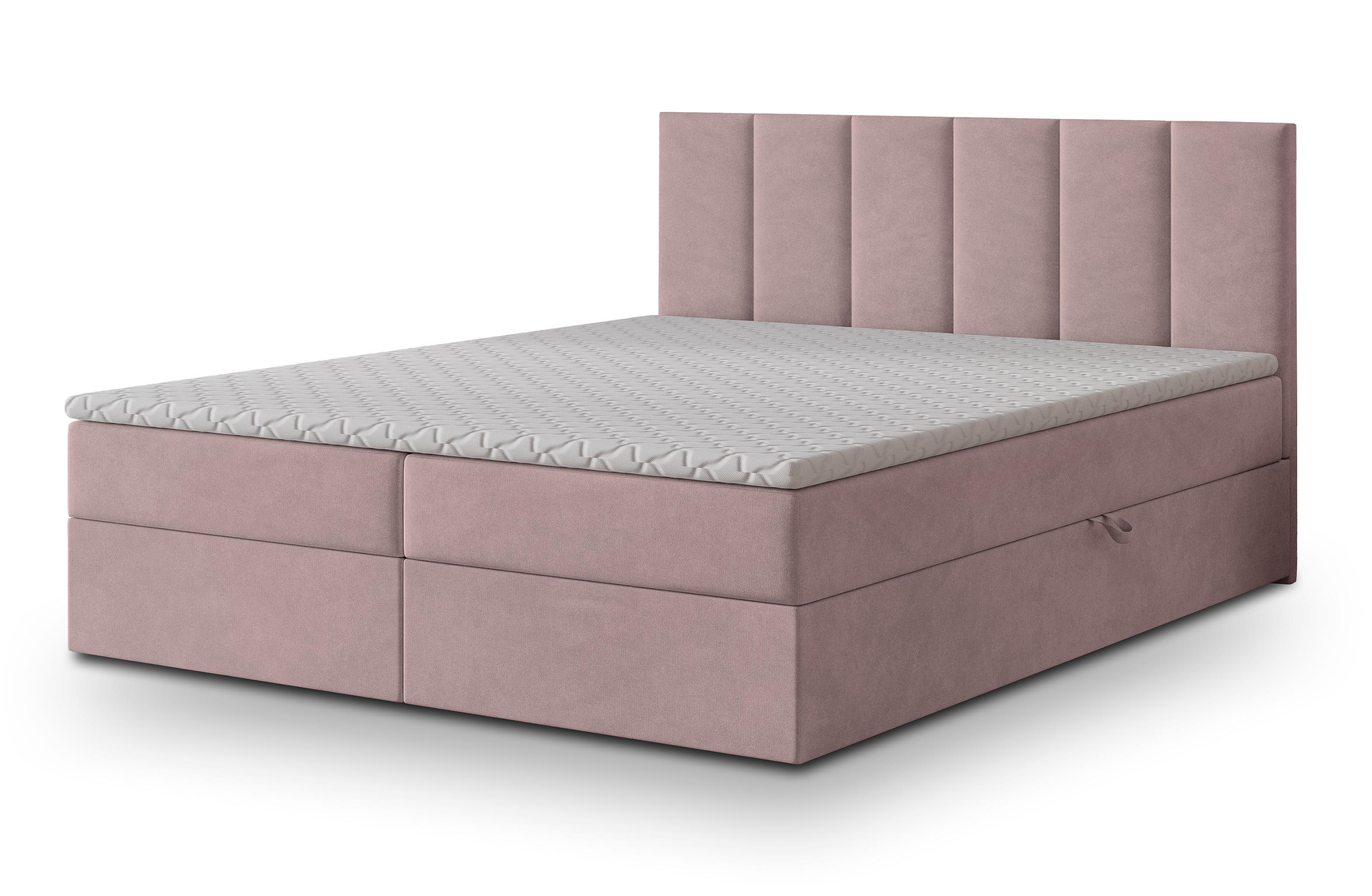 BOXBETT MERIL 160x200 cm mit Matratze und Topper - Rosa - Rosa, Holz (160/200cm) - MASSENO