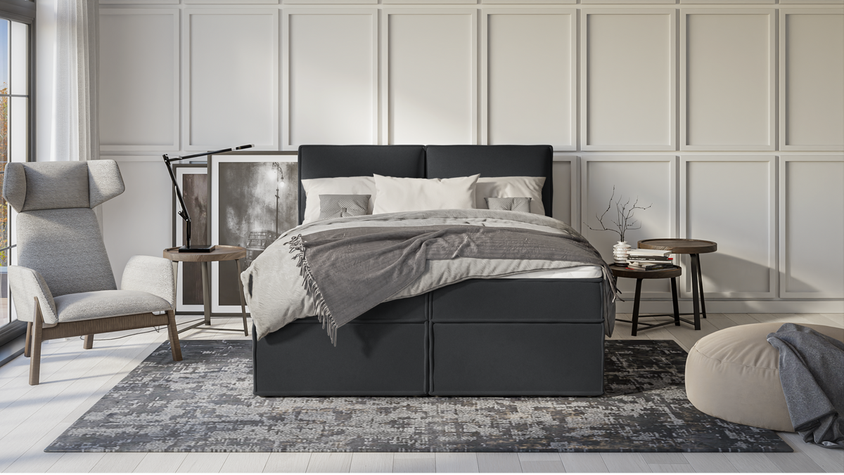 BOXBETT Eclipse 160/200 cm Graphit Luxusmicrofaser - Graphitfarben/Schwarz, Holz/Kunststoff (160/200cm) - S-Style Möbel