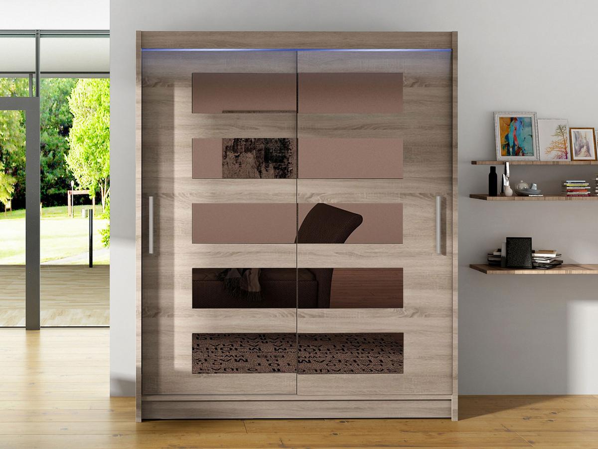 SCHWEBETÜRENSCHRANK Westa V, mit RGB LED Beleuchtung - Silberfarben/Trüffeleichefarben, Holzwerkstoff/Metall (150/200/58cm) - MIRJAN24