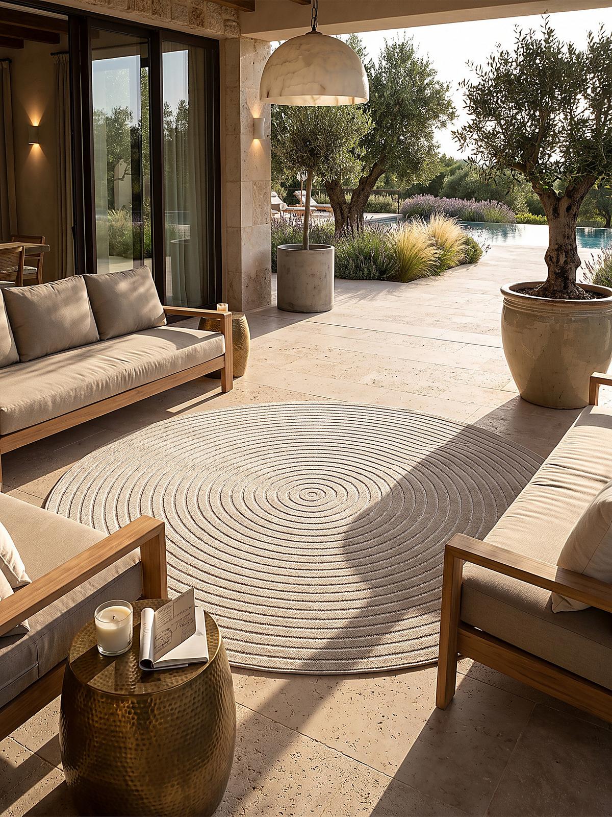 TEPPICH Outdoor Abstrakt MEZEN Polypropylen Beige 160 x 160 cm - Beige, Textil (160/160cm) - KADIMA DESIGN