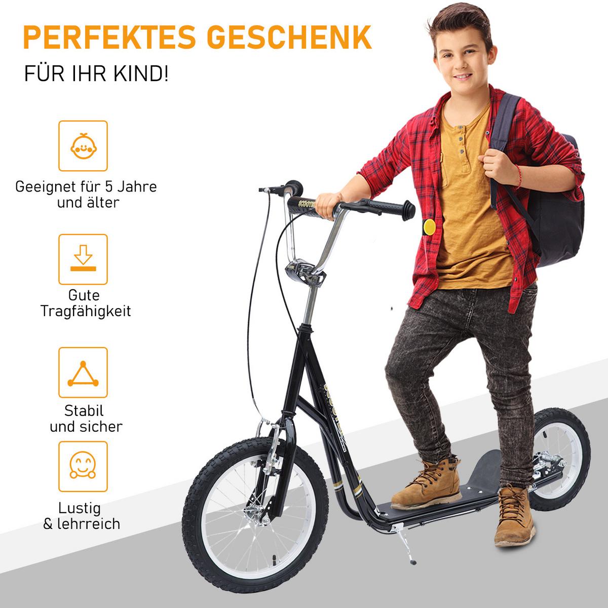 KINDERROLLER, Schwarz/Rosa, Stahl+ Gummi - Schwarz, Metall (135/58/100cm) - HOMCOM