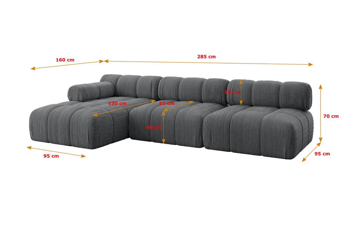 ECKSOFA modulares Sofa Razon-L2 - 285x160x70 cm Dunkelgrau Cord - Dunkelgrau, Holzwerkstoff/Textil (285/160cm) - ALTDECOR
