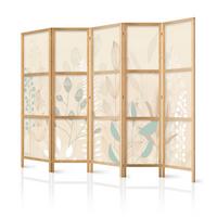 PARAVENT Japanischer 5-tlg 225x172 cm Boho Pflanzen - Beige, Holz/Textil (225/172/3cm) - Muralo