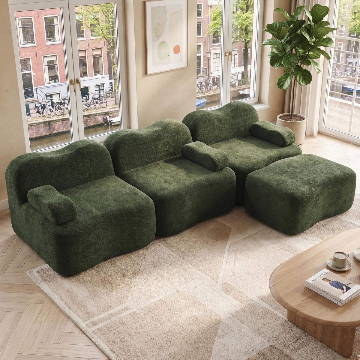 ECKSOFA L-Form Boneless Samt mit Ottoman - Grün, Textil (288/167cm) - Urban Meuble
