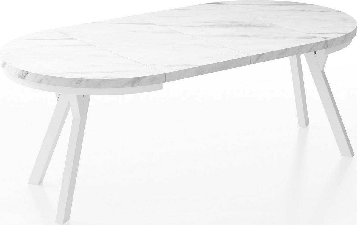 ESSTISCH Lume Weiß runder ausziehbarer, Marmor Weiß 100-200/100/76 cm - Ecru/Weiß, Holz/Holzwerkstoff (100/200/76cm) - WFL GROUP