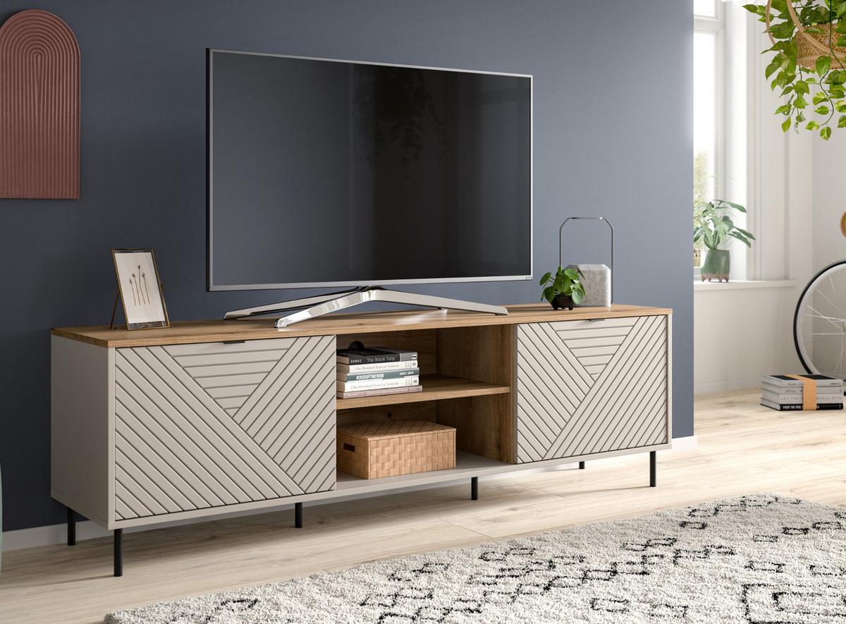 TV-LOWBOARD Kaschmir, Evoke Eiche 184 x 55 cm, TV Unterteil in modernem Design - Kaschmir/Eichefarben, Holzwerkstoff/Metall (184/55/40cm) - Inn.Furn