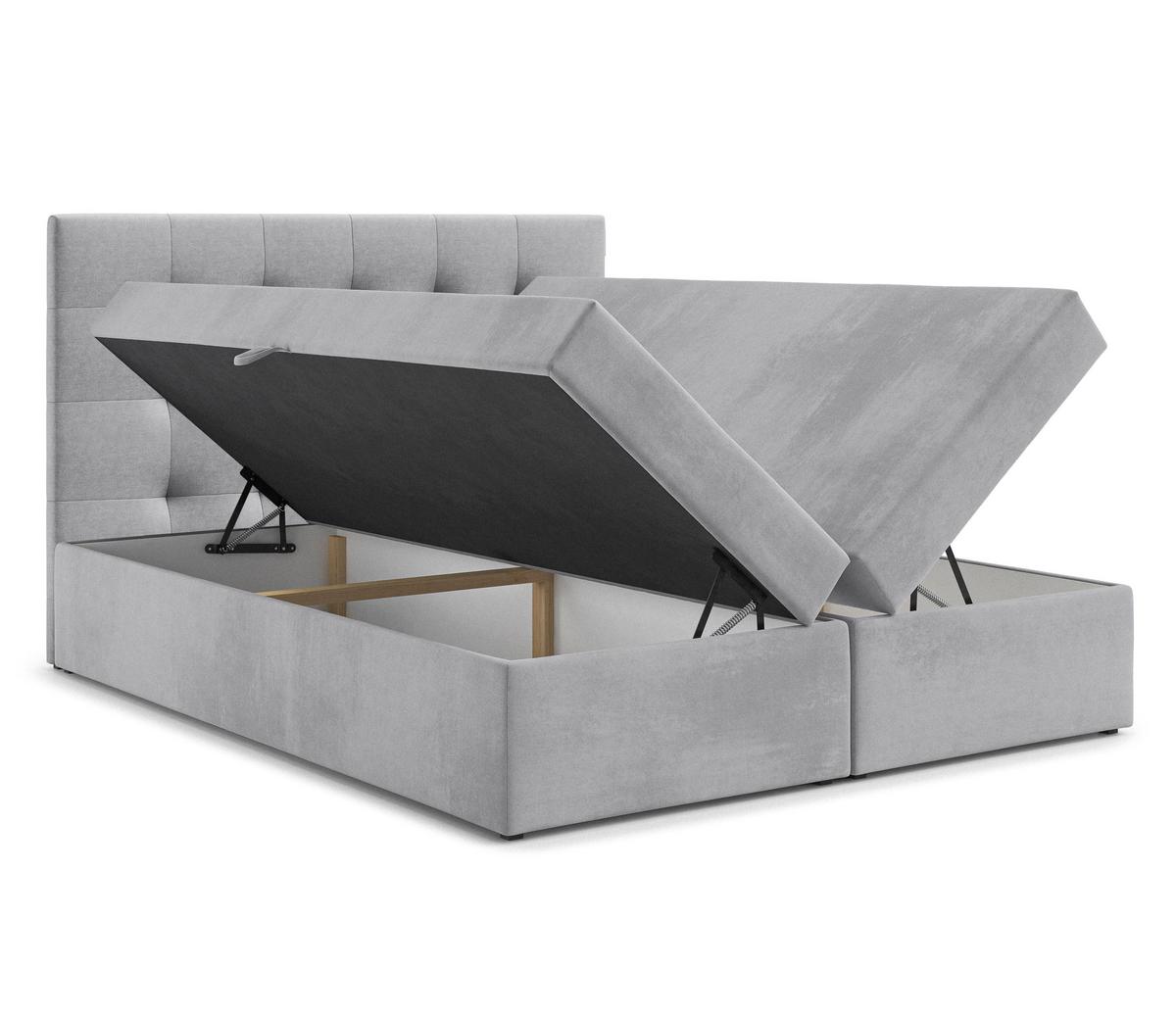 BOXBETT GALATA 160x200 cm mit Bettkasten und Matratze - Grau + TOPPER - Schwarz/Grau, Holz/Holzwerkstoff (160/200cm) - AX Living