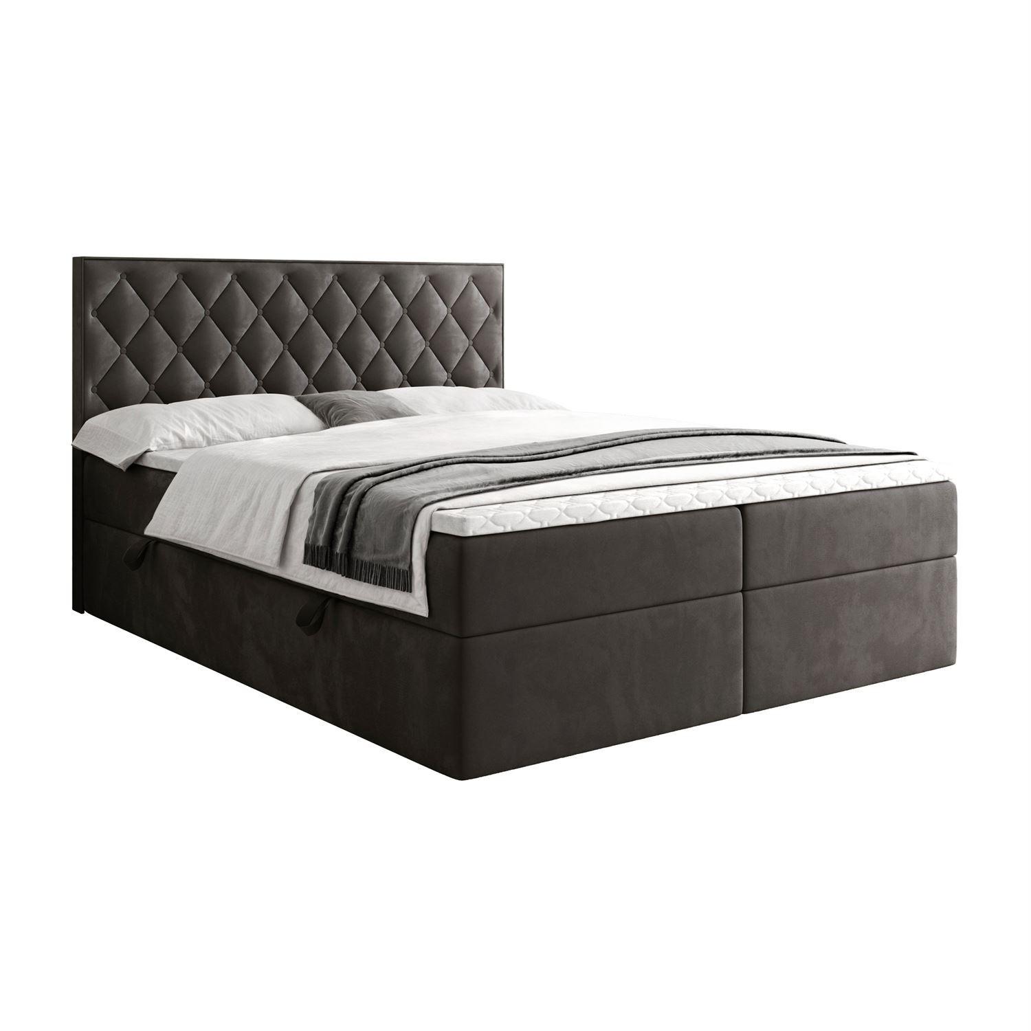 BOXSPRINGBETT INEZ mit Bettkasten mit Topper 160x200 cm Royal Velvet 185 - Graphitfarben, Textil - Lookway