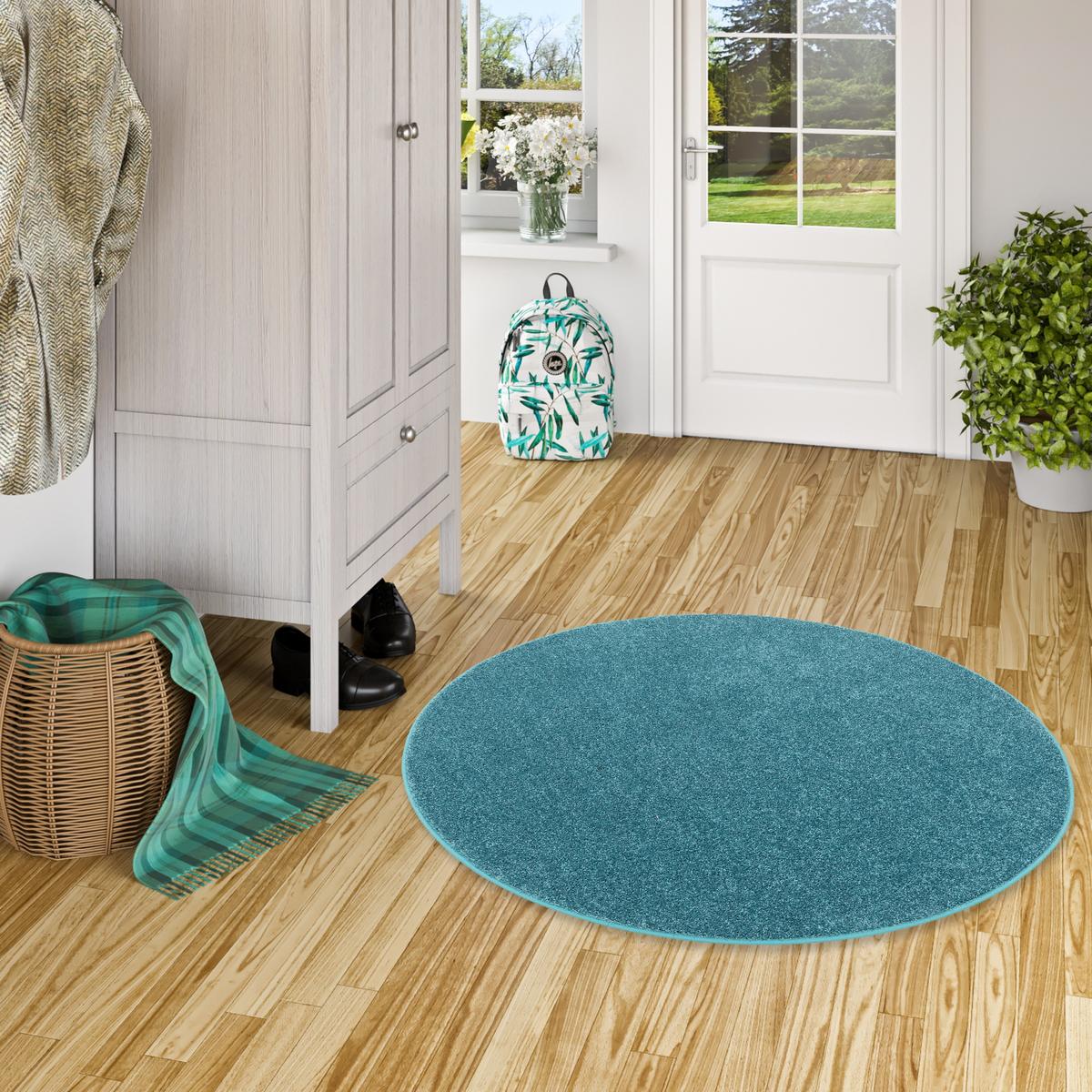 HOCHFLOR VELOURS TEPPICH COTTAGE RUND - Petrol, Textil (100/100cm) - Snapstyle