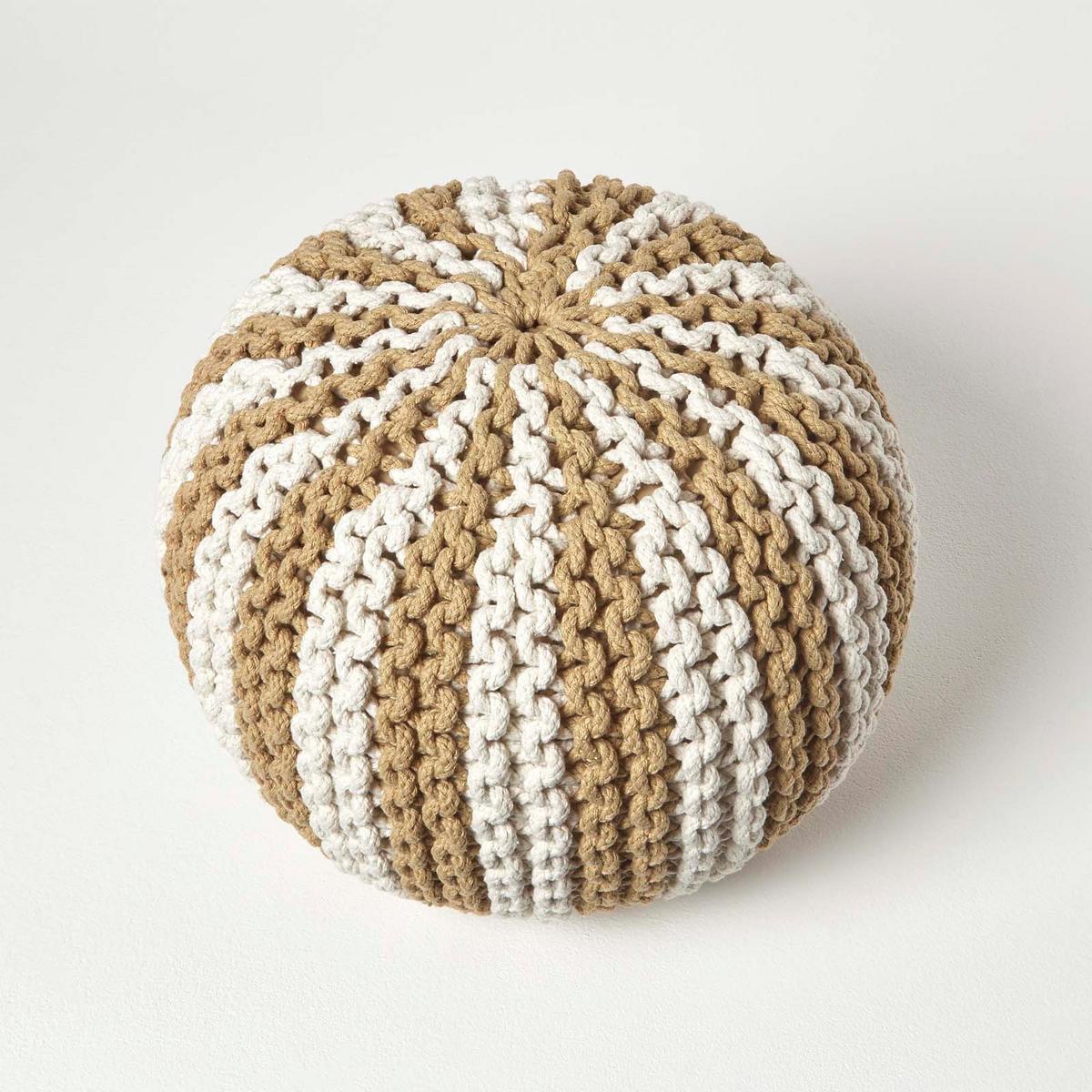 STRICKPOUF rund, beige-creme gestreift, 50/50/40 cm - Beige, Textil (50/40/50cm) - Homescapes