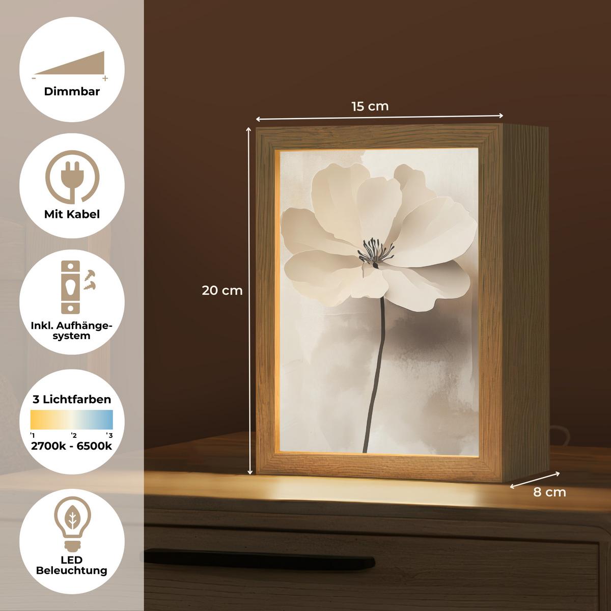 WANDLEUCHTE Blume - Beige - Farbe - Schatten 15x20 cm - Beige, Holzwerkstoff (15/20/8cm) - OnlyWow