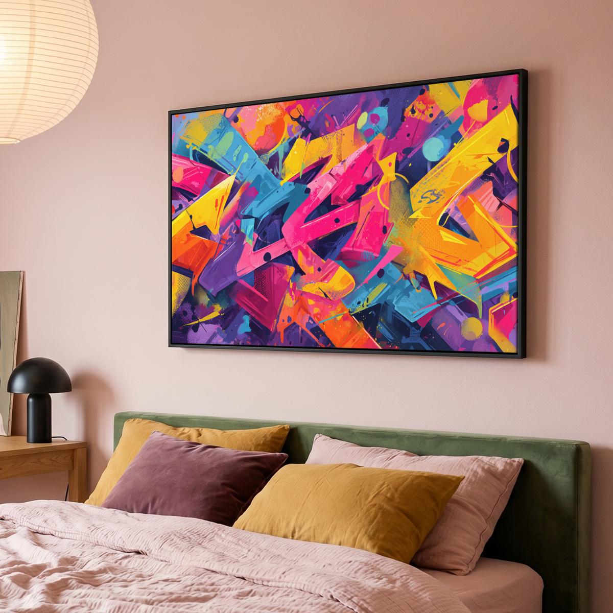 LEINWAND Bilder mit Rahmen - Abstrakt - Formen - Farbenfroh - 140x90 - Magenta, Textil (140/90cm) - MuchoWow