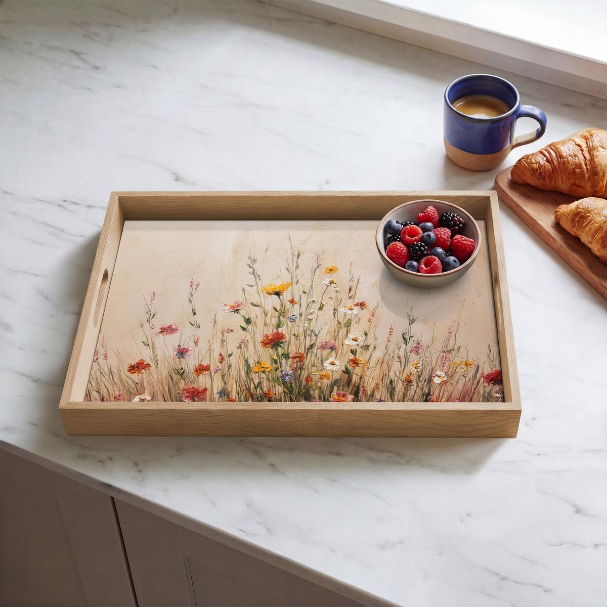 TABLETT Wildblumen - Pinselstriche - Ruhig 50x35 cm - Multicolor, Holz (50/5/5cm) - OnlyWow