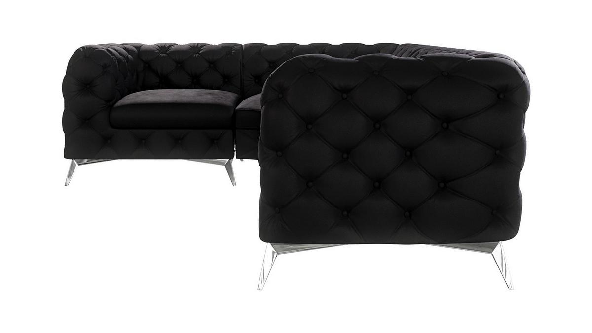 ECKSOFA Chesterfield Laura Schwarz Samt, Ottomane Links - Silberfarben/Schwarz, Holz/Textil (264/204cm) - S-Style Möbel