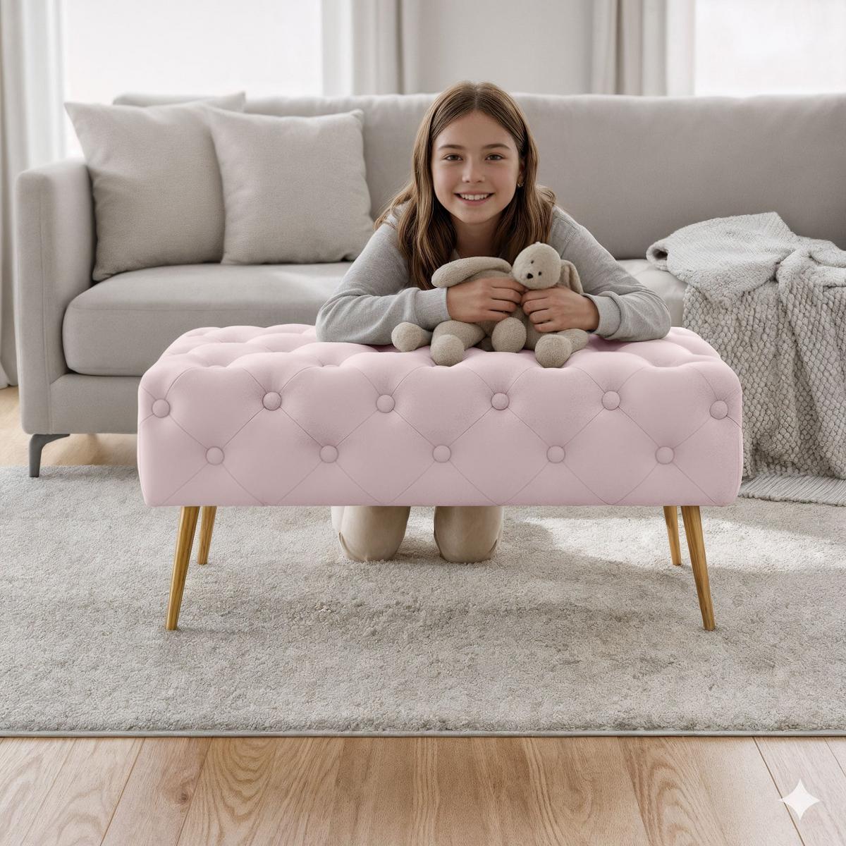 POLSTERBANK mit Samt - Optik Rosa 42/41/42 - Rosa, Textil (80/41/42cm) - RAUMHIRSCH FURNITURE