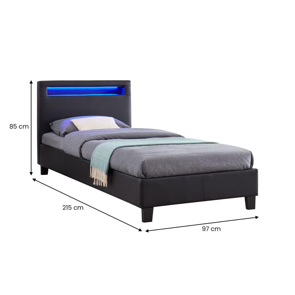 POLSTERBETT MIT LED MANDALAY 90X200 CM - Schwarz, Textil (90/200cm) - CARO-Möbel
