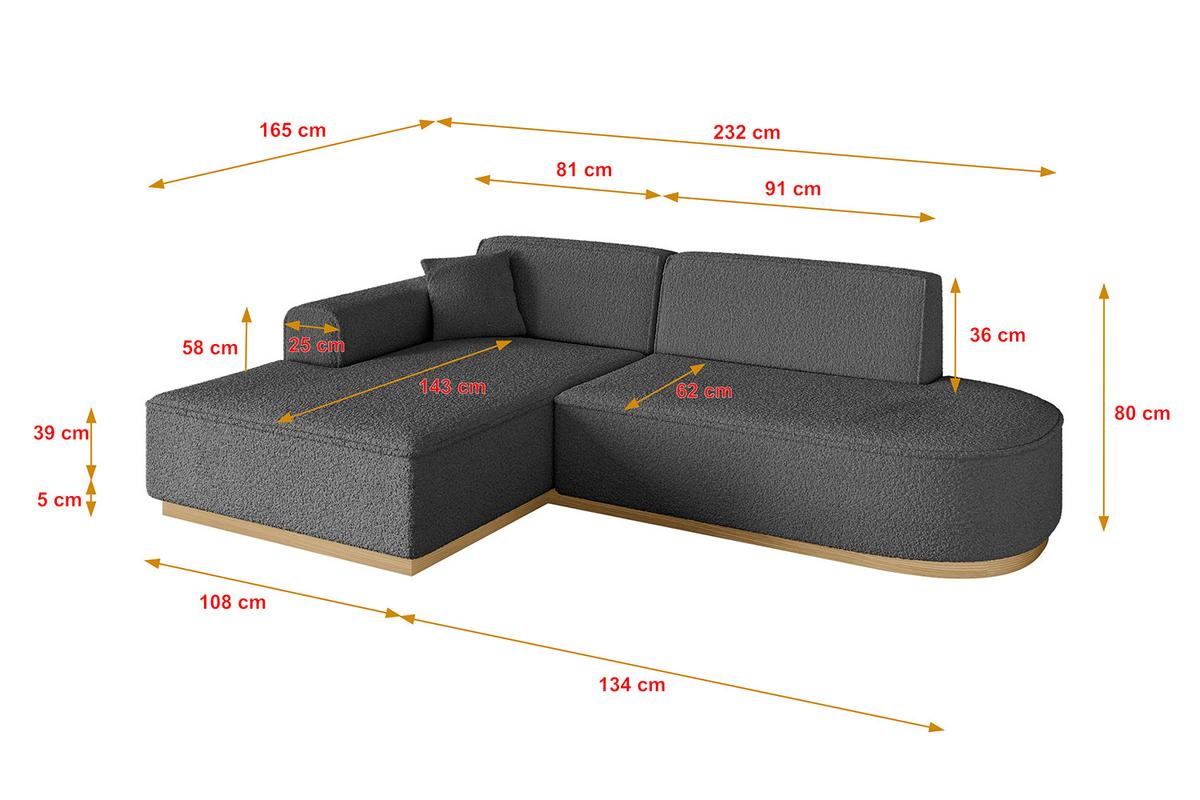 ECKSOFA Ottomane Links IREA-L1-v2 - 232x165x80 cm Grau - Olivgrün, Holzwerkstoff/Textil (232/165cm) - ALTDECOR