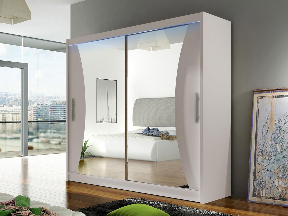 KLEIDERSCHRANK London V, mit RGB LED Beleuchtung - Kaschmir/Silberfarben, Holzwerkstoff/Kunststoff (180/215/58cm) - MIRJAN24