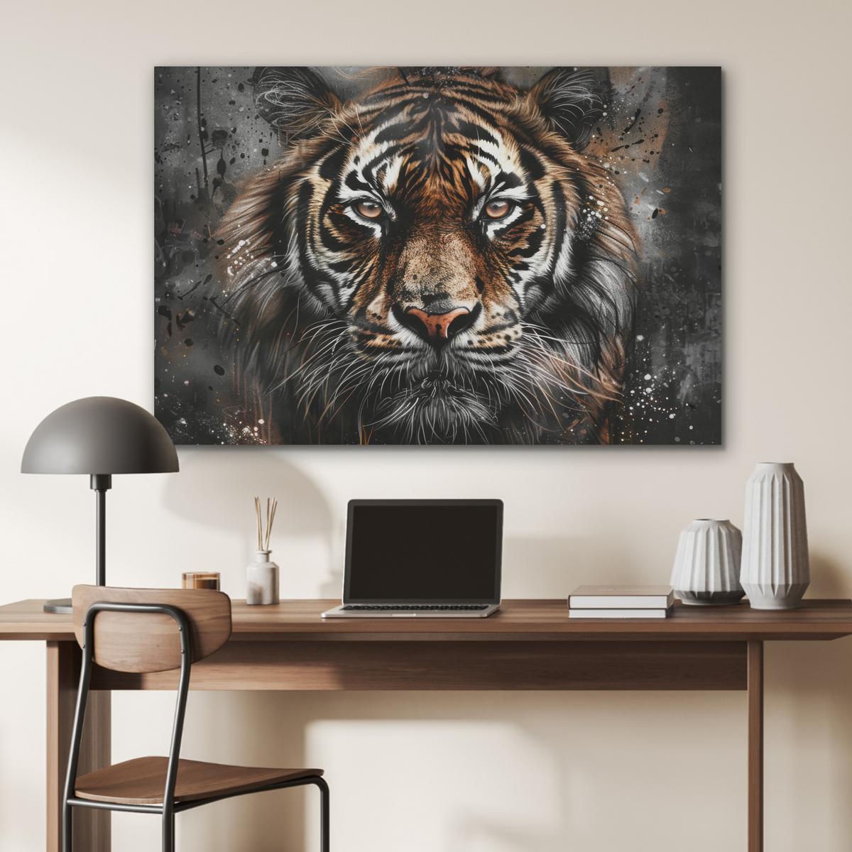 AKUSTIKBILD Tiger - Tiere - Porträt - Luxus - Schwarz Wandbild Wohnzimmer 100x70 cm - Braun, Kunststoff (100/70/0.9cm) - MuchoWow