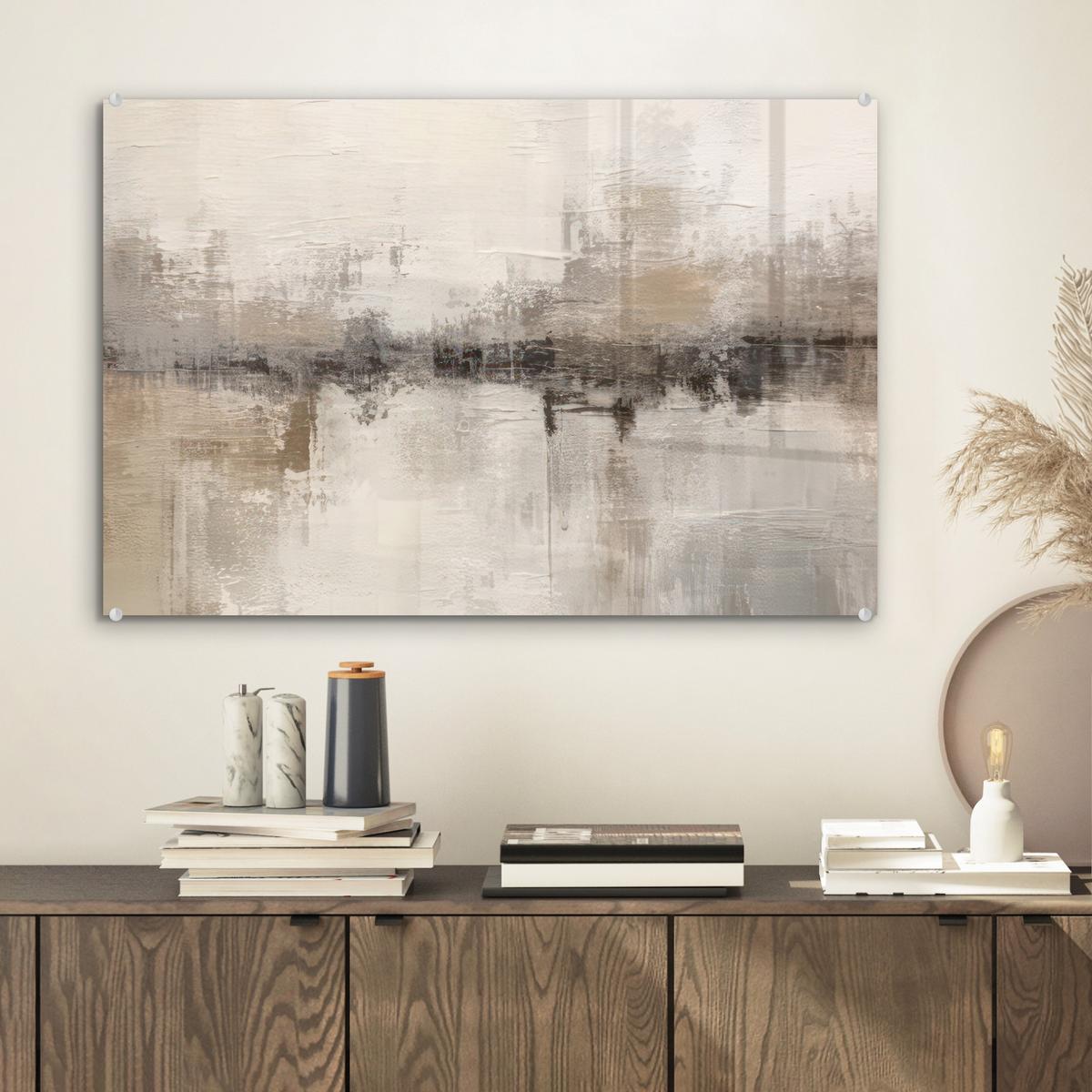 ACRYLGLASBILD Moderne Kunst - Abstrakt - Beige Wanddeko 60x40 cm - Beige, Glas (60/40cm) - MuchoWow