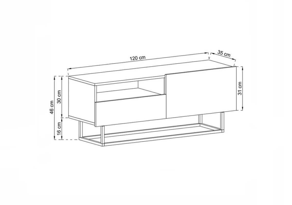 TV-SCHRANK Enjoy Weiß matt mit Metallrahmen Schublade 120 cm - Schwarz/Weiß, Holzwerkstoff/Metall (120/46/35cm) - Meble Lindner