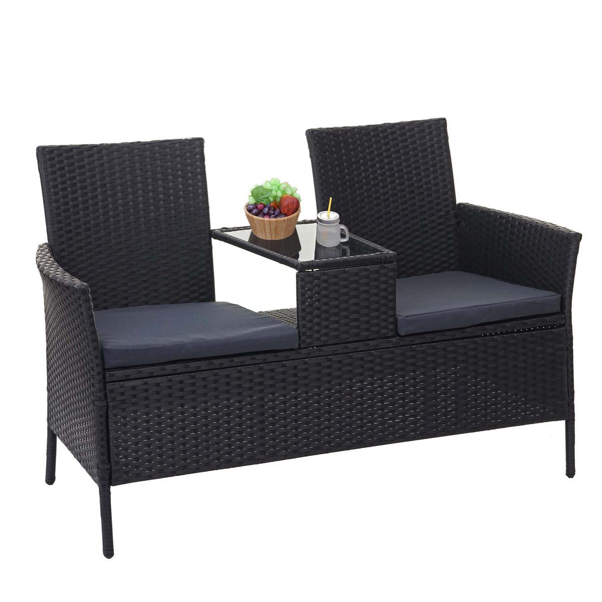 POLY-RATTAN SITZBANK Schwarz, Grau - Schwarz/Grau, Kunststoff (132/84/55cm) - MCW