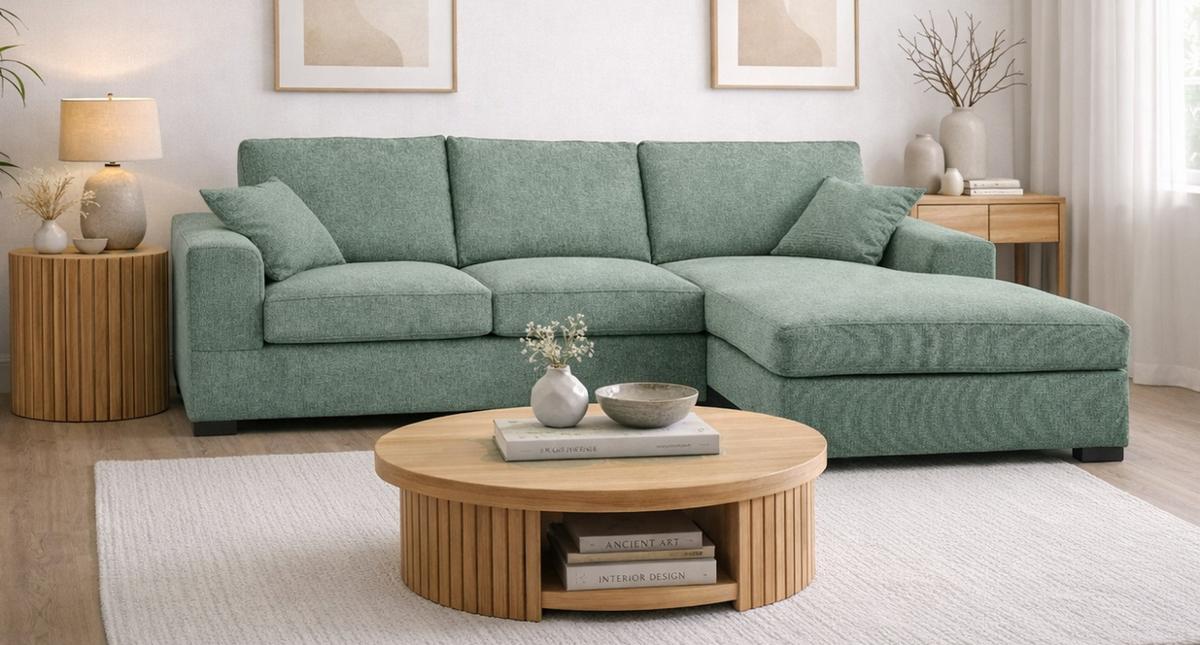 SOFA petrol Strukturstoff 308 cm, Ecksofa 5-Sitzer, L-Sofa Ottomane rechts - Petrol/Schwarz, Holz/Textil (308/186cm) - Inn.Furn