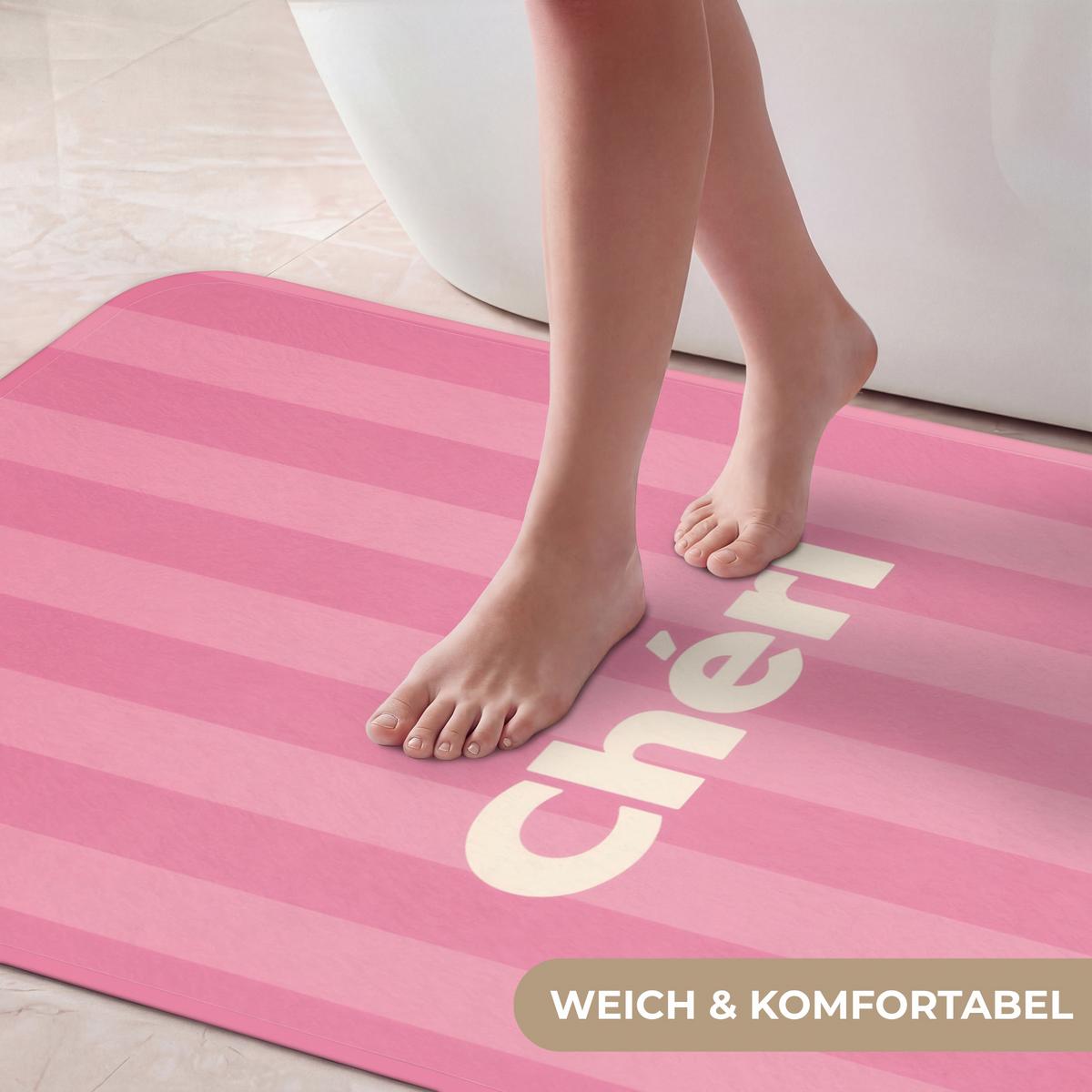 BADEMATTE Gestreift - Rosa - Chéri 60x120 cm - Pink, Textil (60/120cm) - OnlyWow