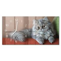 WANDUHR aus Glas 60x30 cm - Perserkatze - Grau, Glas (60/30/0.4cm) - TULUP