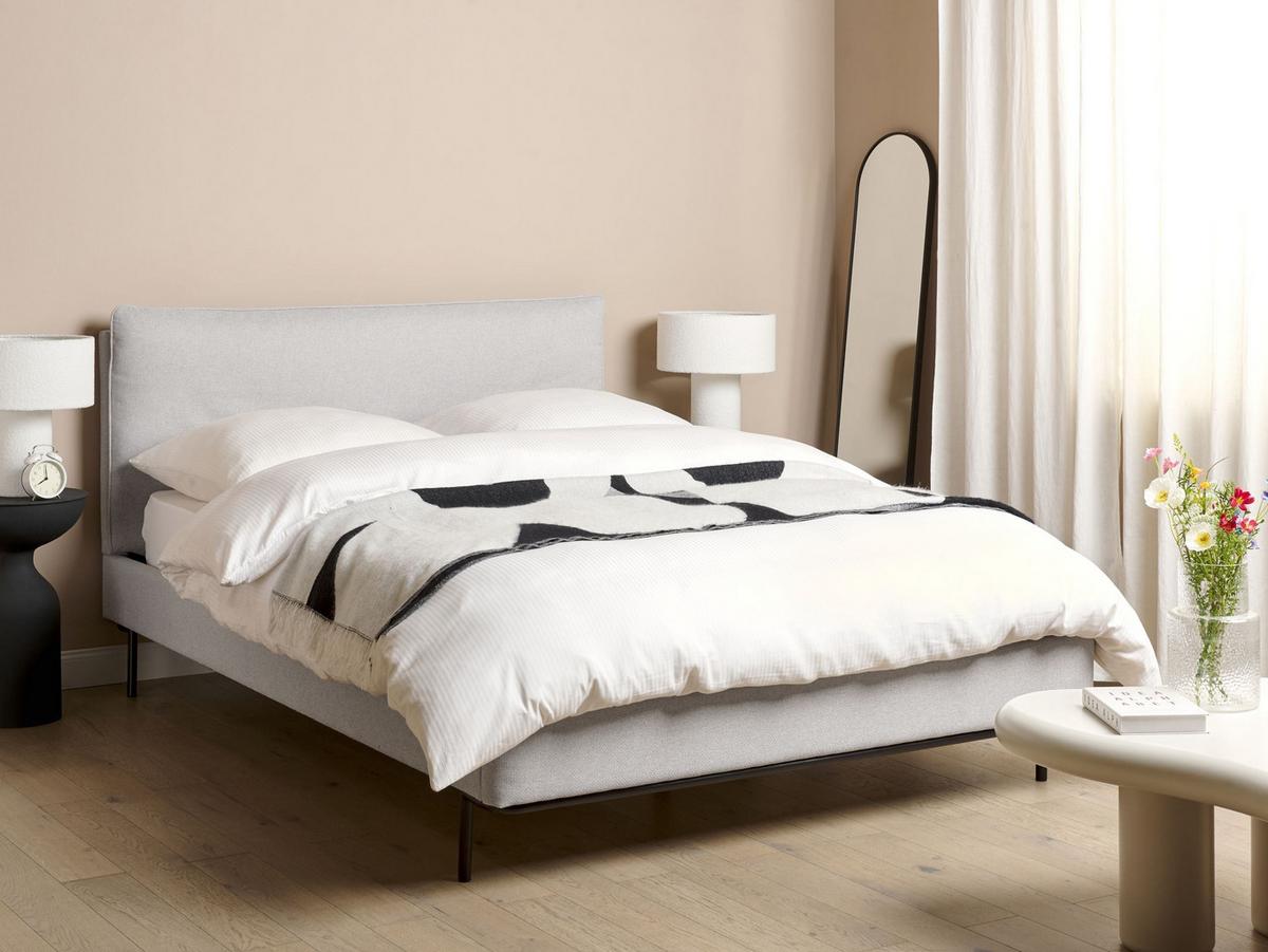 BETT mit Lattenrost 140/200 Stoff Hellgrau Corio - Hellgrau, Textil (140/200cm) - Beliani