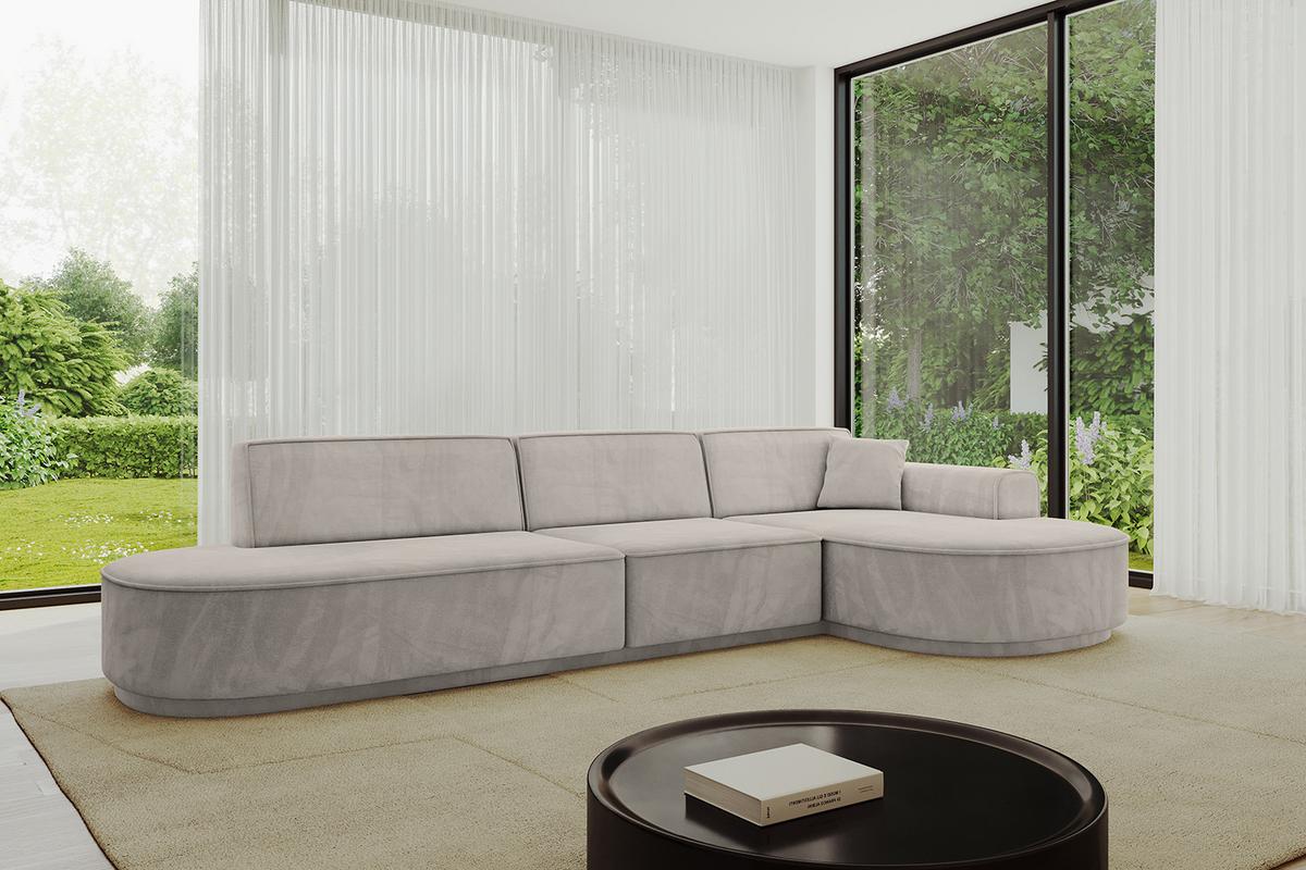 ECKSOFA Ottomane Rechts MARI-L2-v3 - 328x171x83 cm Hellbraun Velours - Hellbraun/Schwarz, Holzwerkstoff/Kunststoff (171/328cm) - ALTDECOR