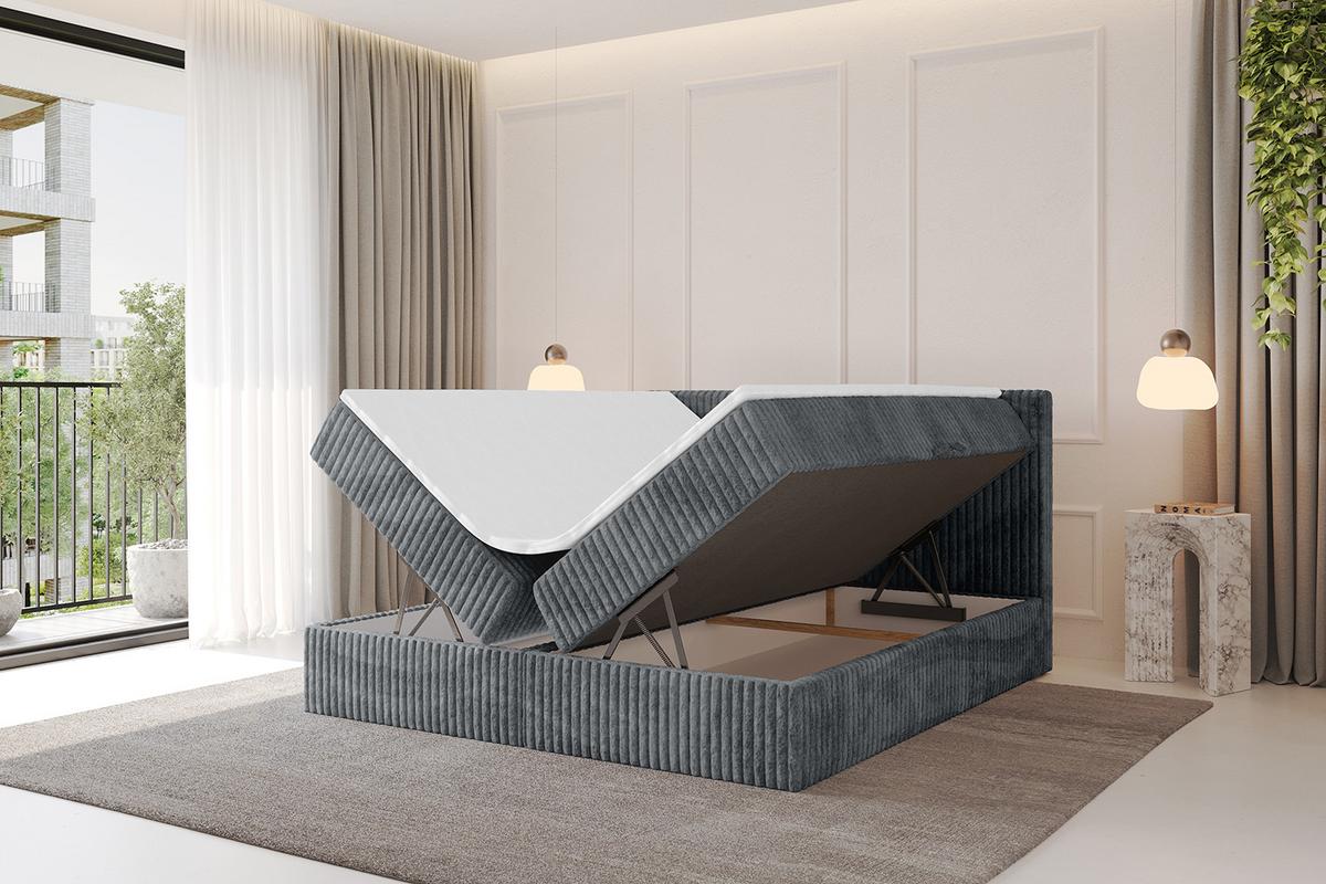 BOXBETT mit Matratze H3 und Lattenrost - TOLO - 180x200 Cord - Dunkelgrau - Dunkelgrau, Holzwerkstoff/Kunststoff (180/200cm) - ALTDECOR
