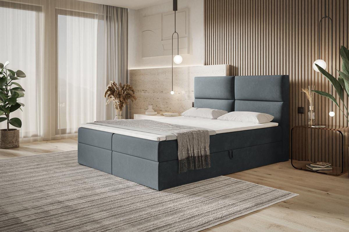 BOXBETT LIZBONA mit 2 Bettkästen, 120x200, Farbe: Dunkelgrau, Velourstoff, Doppelbett mit Bonell-Matratze - Dunkelgrau, Holz/Kunststoff (120/200cm) - Alpi-Möbel
